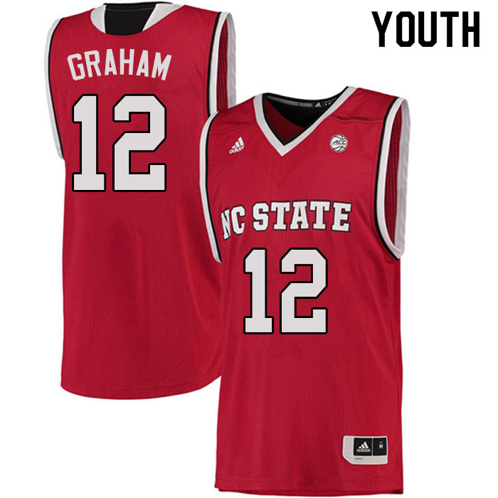 Youth #12 Chase Graham NC State Wolfpack College Basketball Jerseys Sale-Red - Click Image to Close